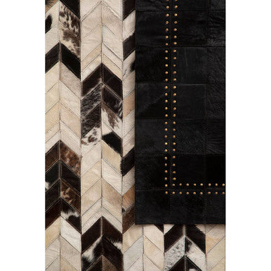 Bosie Safira Small Black hair on leather Patchwork Rug With Gold Studs - Image 6