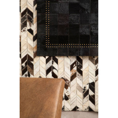 Bosie Safira Small Black hair on leather Patchwork Rug With Gold Studs - Image 8
