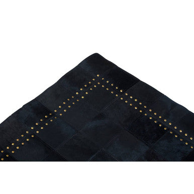 Bosie Safira Small Black hair on leather Patchwork Rug With Gold Studs - Image 9