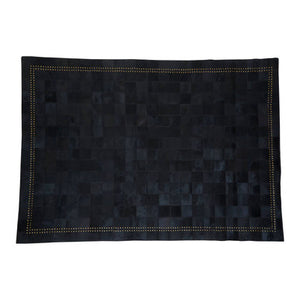 Bosie Safira Large Black Hair on Leather Patchwork Rug With Gold Studs