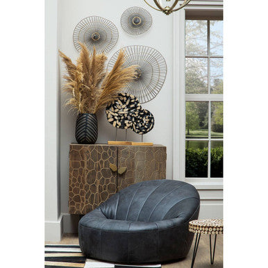 Bosie Safira Large Black Hair on Leather Patchwork Rug With Gold Studs