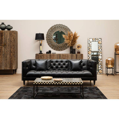 Bosie Safira Large Black Hair on Leather Patchwork Rug With Gold Studs - Image 5