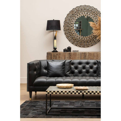 Bosie Safira Large Black Hair on Leather Patchwork Rug With Gold Studs - Image 7