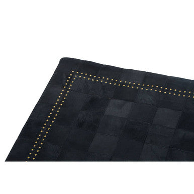 Bosie Safira Large Black Hair on Leather Patchwork Rug With Gold Studs - Image 10
