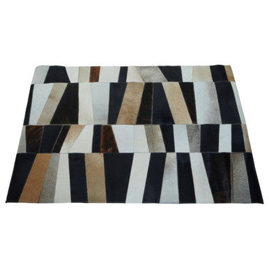 Bosie Safira Small Geometric Striped Hair on Leather Patchwork Rug