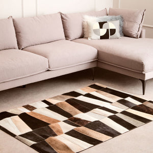 Bosie Small Geometric Striped Hair on Leather Patchwork Rug | Safira