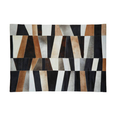 Bosie Safira Large Geometric Striped Hair on Leather Patchwork Rug