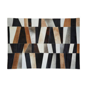 Bosie Safira Large Geometric Striped Hair on Leather Patchwork Rug