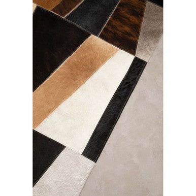 Bosie Safira Large Geometric Striped Hair on Leather Patchwork Rug