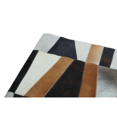 Bosie Safira Large Geometric Striped Hair on Leather Patchwork Rug - Image 7