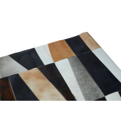 Bosie Safira Large Geometric Striped Hair on Leather Patchwork Rug - Image 8