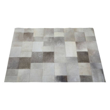 Bosie Safira Small Grey Hair on Leather Patchwork Rug