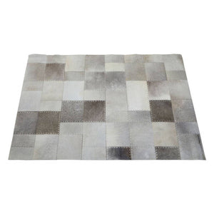 Bosie Safira Small Grey Hair on Leather Patchwork Rug