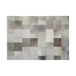 Bosie Small Grey Hair on Leather Patchwork Rug | Safira