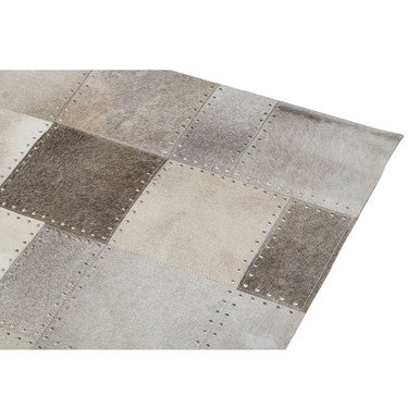 Bosie Safira Small Grey Hair on Leather Patchwork Rug - Image 7