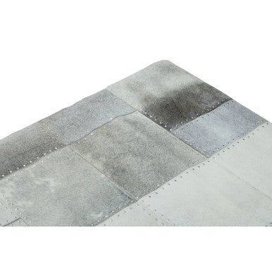 Bosie Safira Large Grey Hair on Leather Patchwork Rug - Image 7