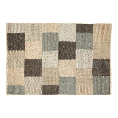 Checkered area rug with a geometric pattern on a white background