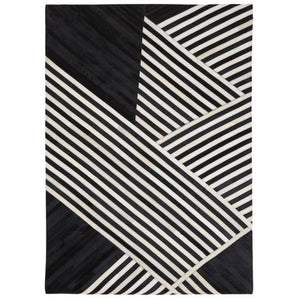 Bosie Safira Large Black And White Hair on Leather Rug