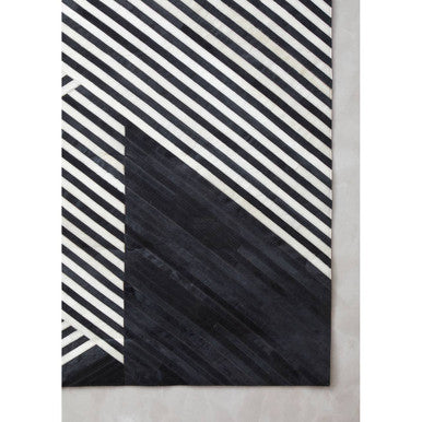 Bosie Safira Large Black And White Hair on Leather Rug - Image 7