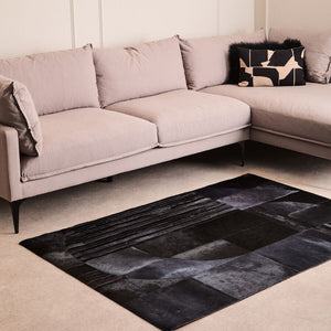 Bosie Small Black and Grey Deco Hair on Leather Rug | Safira