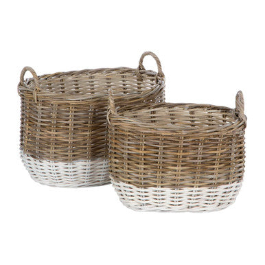 Hampstead Set of Two Natural Rattan Oval Storage Baskets