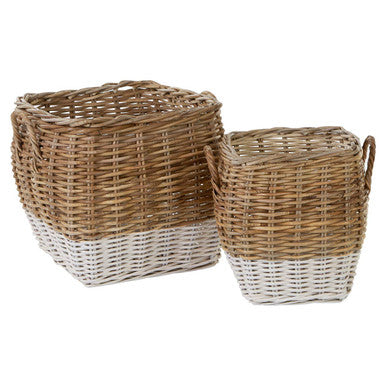 Hampstead Set of Two Natural Rattan Square Storage Baskets