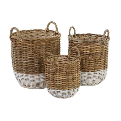 Hampstead Set of Two Natural Rattan Round Storage Baskets