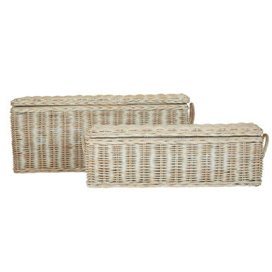 Argento Whitewash Rattan Storage Boxes-Set of 2