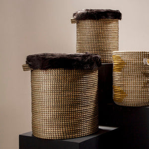 Bora Set of 2 Seagrass Baskets with Faux Fur Trim