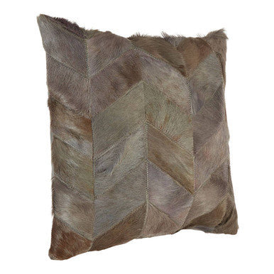 Bosie Safira Grey Chevron Hair on Leather Patchwork Cushion