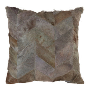 Bosie Safira Grey Chevron Hair on Leather Patchwork Cushion