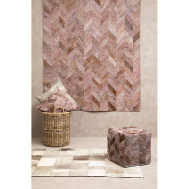 Bosie Safira Grey Chevron Hair on Leather Patchwork Cushion