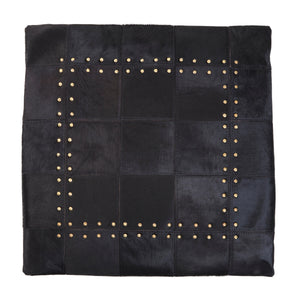 Bosie Black Hair on Leather Patchwork Cushion | Safira