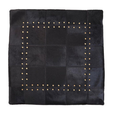 Bosie Safira Black Hair on Leather Patchwork Cushion
