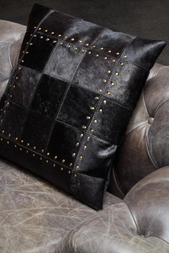 Bosie Safira Black Hair on Leather Patchwork Cushion