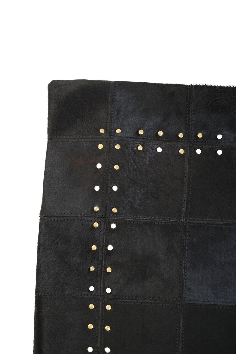 Bosie Safira Black Hair on Leather Patchwork Cushion - Image 11