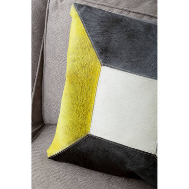 Bosie Safira Geometric Hair on Leather Patchwork Cushion