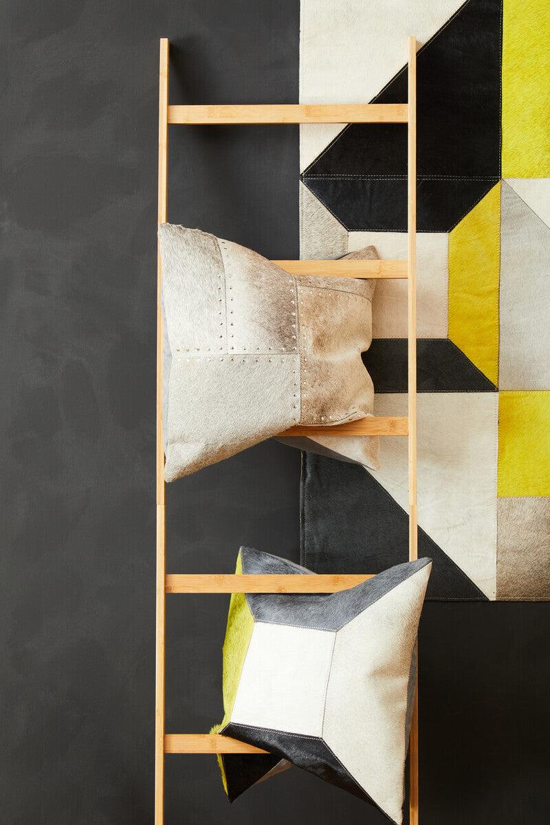 Bosie Safira Geometric Hair on Leather Patchwork Cushion - Image 6