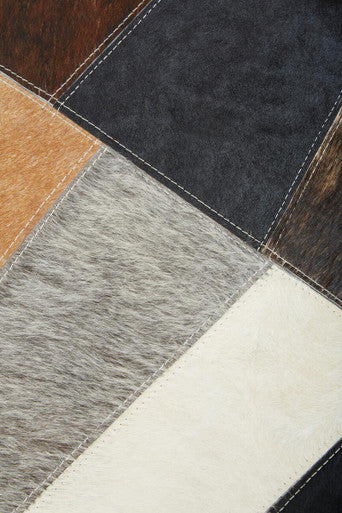 Bosie Safira Neutral Colourblock Hair on Leather Patchwork Cushion - Image 6