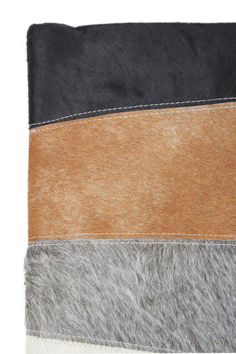 Bosie Safira Neutral Colourblock Hair on Leather Patchwork Cushion - Image 7