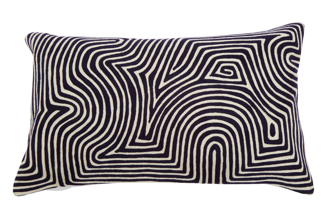 Bosie Ozella Black And White Embroidered Rectangular Cushion