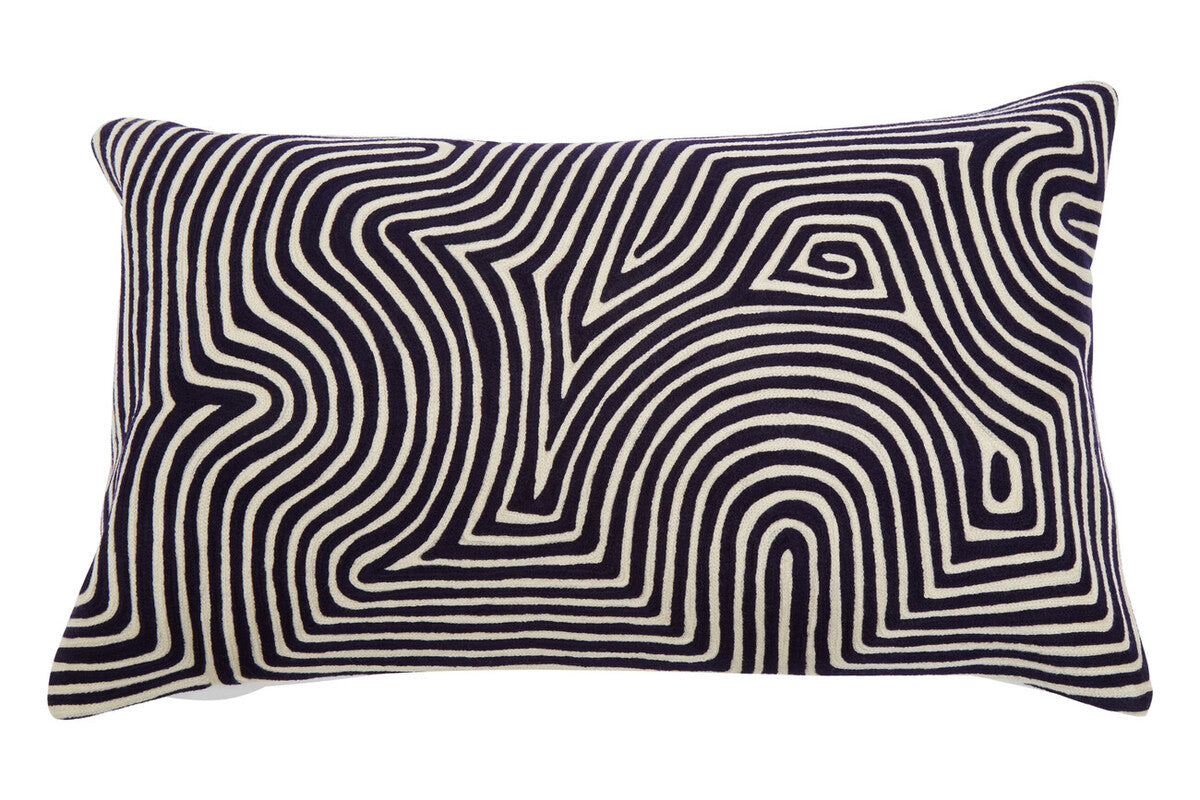 Bosie Ozella Black And White Embroidered Rectangular Cushion
