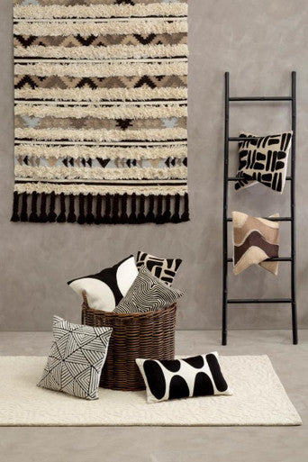 Bosie Ozella Black And White Embroidered Rectangular Cushion