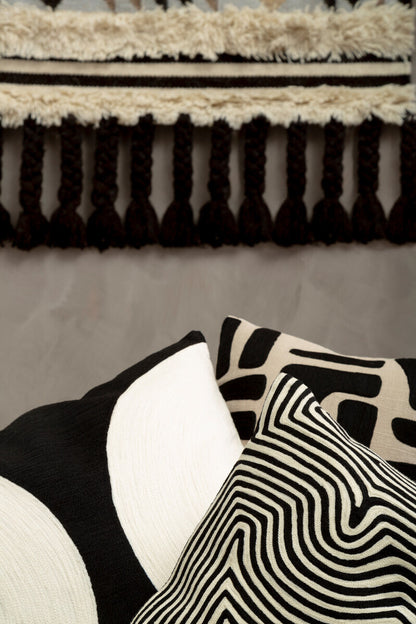 Bosie Ozella Black And White Embroidered Rectangular Cushion