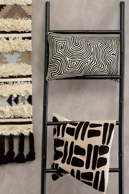 Bosie Ozella Black And White Embroidered Rectangular Cushion