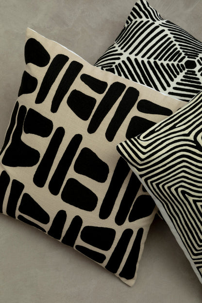 Bosie Ozella Black And White Embroidered Rectangular Cushion