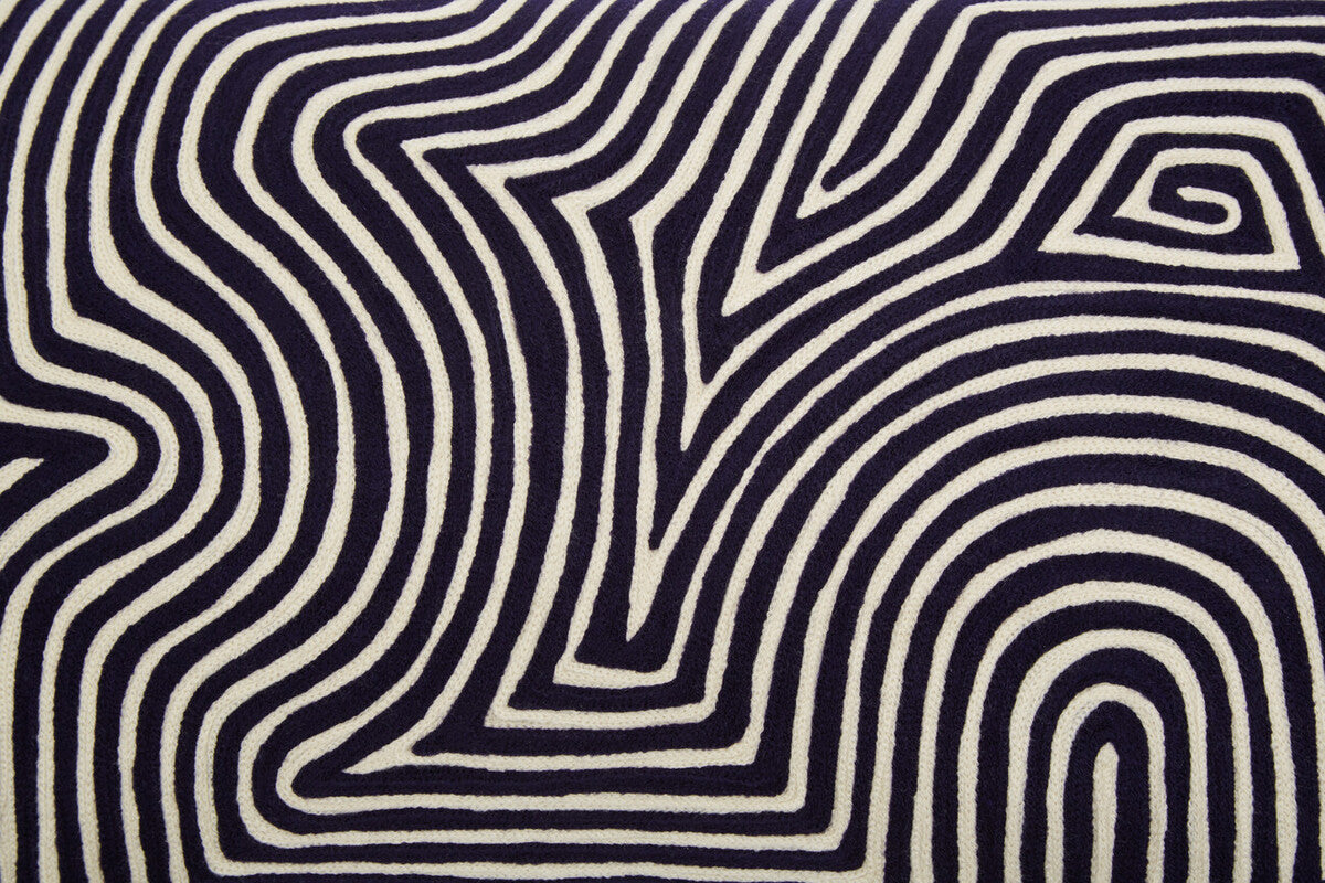 Bosie Ozella Black And White Embroidered Rectangular Cushion