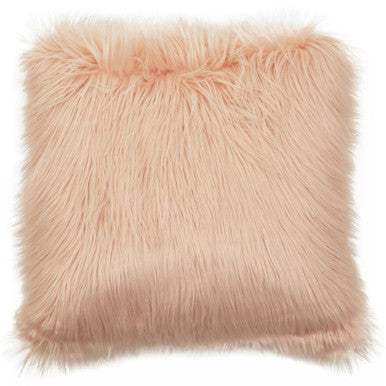 Bosie Mongolian Faux Fur Pink Square Cushion