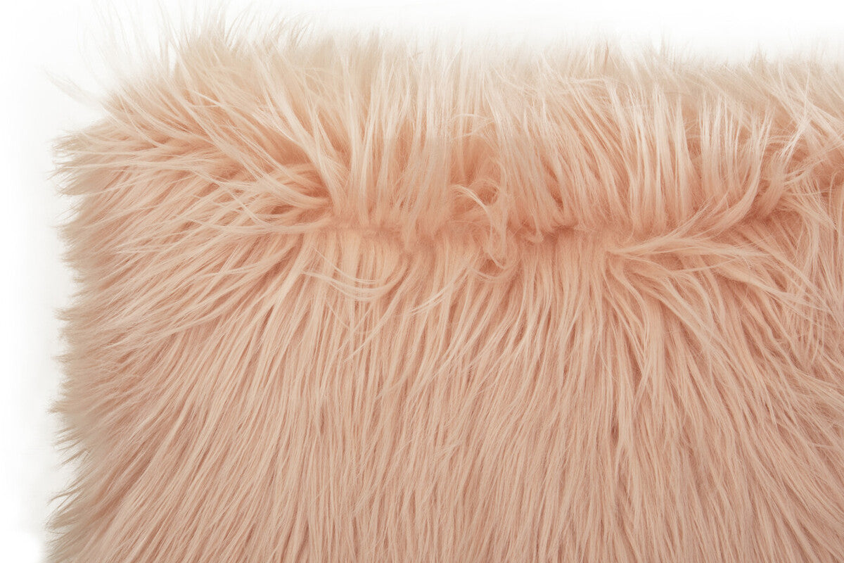 Bosie Mongolian Faux Fur Pink Square Cushion