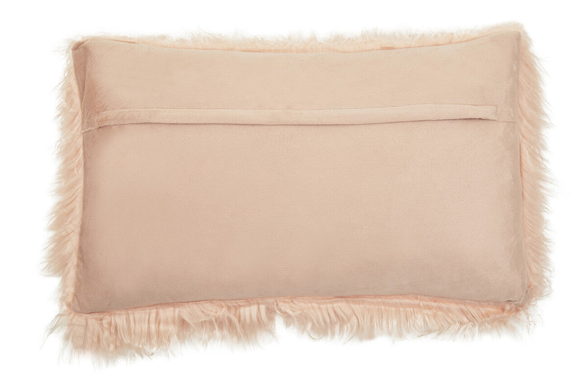 Bosie Mongolian Faux Fur Pink Rectangular Cushion